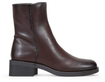 BOSANOVA Botines clásicos Planos de Mujer con Acabado de Punta Redonda y Suela Plana con tacón Cuadrado Ancho de 4.5 cm. Cierre Mediante Cremallera. Calzado para Mujer Marron 40