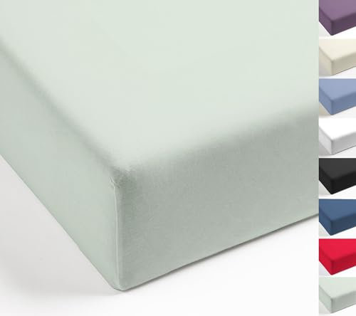 MISTRAL HOME Spannbettlaken Perkal Uni Bettlaken Laken Ägyptische Baumwolle 90x190-100x200 / 140-160x200 / 180-200x200 cm, Farbe:Mint, Größe:100x200cm