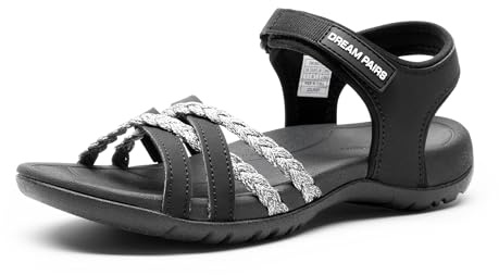 DREAM PAIRS Sandali Sportivi da Donna Scarpe Basse Traspiranti Comodi Leggeri Sandali per Spiaggia Viaggi Escursioni Passeggiate,Size 43,Nero/Grigio Chiaro,DWUMST2504