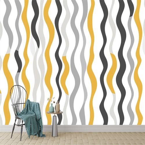 Fotomurales 250 x 175 cm Fotomurales tejido no tejido Decoración de Pared decorativos Gris y amarillo Murales moderna de Diseno Fotográfico Patrón de ondas simple