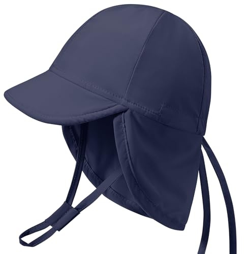 Xnova Bébé Enfant Chapeau De Soleil UPF 50+ avec Protection du Cou, Casquette de Visière Respirant Séchage Rapide avec Large Bord, Bonnet Bob de Bain Plage pour Fille Garçon (Bleu, M)