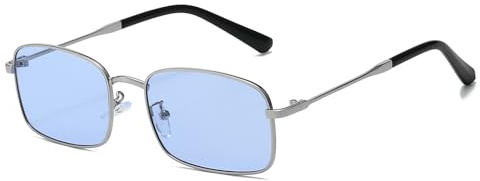 YAMEIZE Gafas de Sol Rectangulares Mujer y Hombre Montura Metal Retro Vintage Pequeñas Estrechas de los Años 70 Gafas Protección UV400