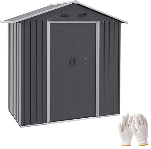 Outsunny Abri de Jardin en métal 1,8 m², cabane de Jardin à Outils en métal, avec Portes coulissantes et 4 aérations, Grand Espace de Rangement extérieur, 194 x 110 x 184 cm, Gris foncé