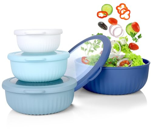 VINATO Insalatiera 4 Pezzi (0.4L/0.78L/1.4L/2.2L) in TPE+PP Senza BPA per Cucina - Adatte a Microonde, Lavastoviglie e Frigo | Ciotole Cucina | Ciotola Insalata