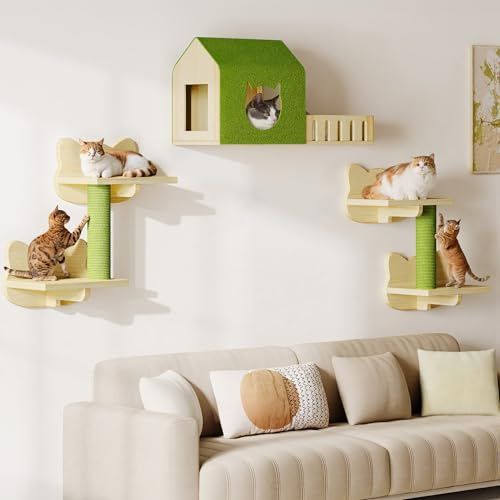 YITAHOME Kit mural d'escalade pour chat - En bois solide - 5 pièces - Avec maison pour chat - Escalier pour chat - Plateforme pour chat pour dormir, jouer et se reposer