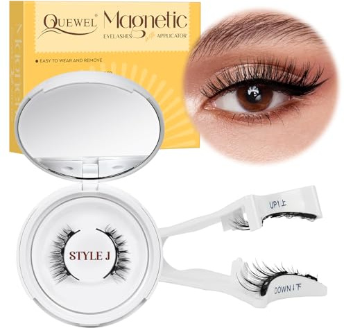 Ciglia Finte Magnetiche Naturali, Ciglia Finte Magnetiche riutilizzabili con applicatore, non c'è bisogno di colla magnetica per QUEWEL facile da indossare e rimuovere (Style J-04)