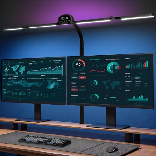 Bludrfnly Lámpara de escritorio LED con RGB, 120 cm, regulable, lámpara de luz diurna con sensor de movimiento, sensor de luz, mando a distancia, reloj, para oficina, lectura, arquitectos, sastres