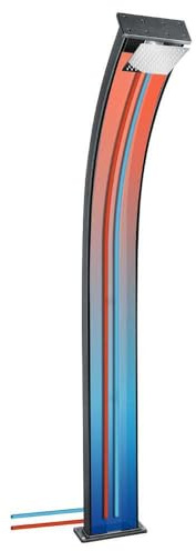 Formidra - Dada Curve Hybriddusche 40 l – DS-D363NO – Außendusche mit Warm-/Kaltwasseranschlüssen, abnehmbare Handbrause und Antikalk-Duschkopf – Anthrazit – 32,4 x 14 x 228 cm