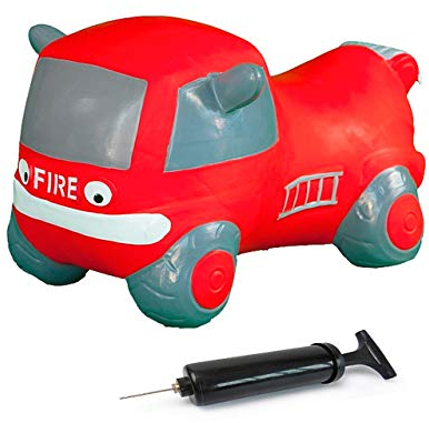 JAMARA 460456 Hüpfauto Fire Truck HoppyDoo - Spielzeug für Kinder, Hüpfspielzeug Baby Indoor/Outdoor, Geschenk für Kids, Gartenspielzeug, Pflegeleicht, BPA frei, mit Pumpe