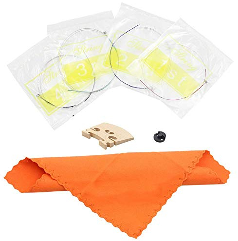 Violinsaiten Set, Violine Geigensaite Professionelles Musikinstrumentenzubehör mit Reinigungstuch Mute Bridge