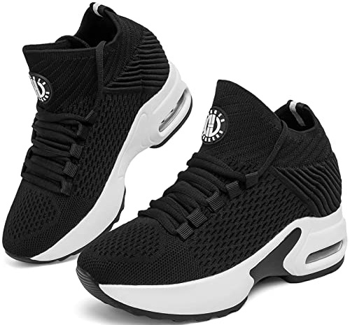 GURGER Baskets Femmes Compensées Noir Chaussure de Sport Plateforme Fitness Sneakers Taille 37