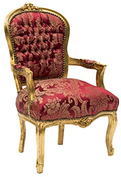 arterameeferro Sessel Barock Luis Blatt Gold Stoff Rot Damast