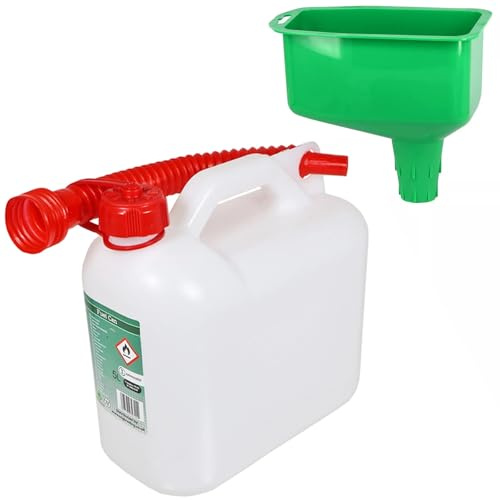 SPARES2GO 5 liter bränsleburk bensin diesel Jerry behållare med flexibel pip + tratt