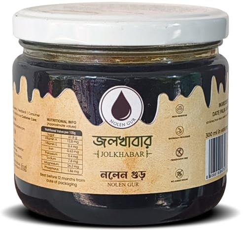 JOLKHABAR Nolen Gur - Liquid Date Palm Jaggery - Khajur Gur From Bengal Nalen Gur - Fresh & Pure - 100% Farm To Fork Traceability- 400Gm