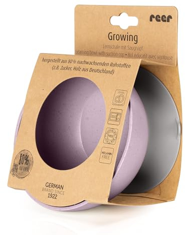 reer Growing Lernschale mit Saugnapf | nachhaltiges Geschirr für Kinder | perfekter Halt auf jedem Tisch dank großem Saugnapf | Beikost | rosa