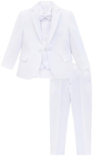 Lilax Boys Formal Suit 5 Piece Outfit Dresswear Suit Set (2T, White)
