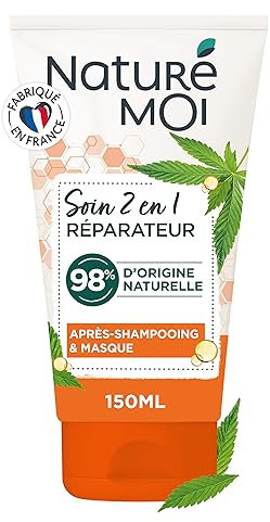 Naturé Moi - Soin Cheveux 2 en 1 - Après-shampooing + Masque - Cheveux Secs et Abîmés - Aux Céramides Végétales et à l'huile de Chanvre Bio - 98% d'Origine Naturelle - 150 ml - Fabriqué en France