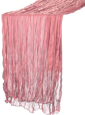QUARKZMAN 13Ft Tovaglia Tavola Stamigna, 35 x 157 Pollici Rustico Garza Tovaglia Puro Runner per Matrimonio Festa Matrimonio Decorazioni Tavolo, Rosa Polvere