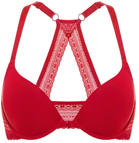 DOBREVA Dam push up-bh med framknäppning racerback | Brottarrygg, Spetsrygg, Vadderad, Djup urringning, T-shirt, Urringning, Sexig, Dejting, Mjuk, Vardags, Stödjande