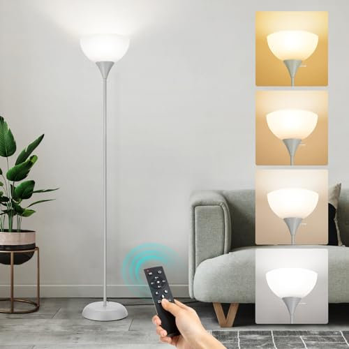 OUTON Dimmable Upligther Floor Lamp with Remote Control, 3000K-6000K Adjustable Color Temperatures, Bulb Included, 1H Timer, LED Bright Tall Torchiere Standing Lamp for Living Room, Bedroom, Office