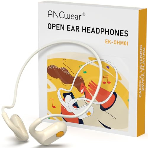 ANCwear Cuffie Bambini Wireless Open-Ear, Volume Sicuro 85 dB, Bluetooth 5.2, Ultra Leggere 17g, Audio Chiaro, IP56 Impermeabili, per Scuola, Tablet, Sport e Attività all’Aperto (beige)