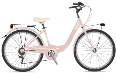 Velomarche Bazam - Mädchenfahrrad Einrohr Lazy Days 24 Zoll, 6 Gänge, Stahlrahmen, Größe 38, Pink