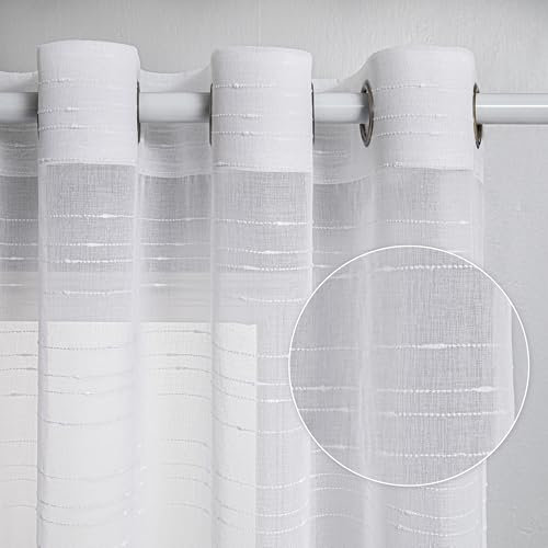 MYSKY HOME Vorhang Weiß Gardinen mit Ösen Voile Vorhänge Kinderzimmer Gardine Wohnzimmer 2er Set Modern Weiss Streifen Ösenschal Transparent Dekoschal für Schlafzimmer H 175 x B 140, Weiss.