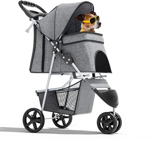 Magshion 3-Wheel Pet Stroller for Small/Medium Dogs & Cats, Up to 33lbs