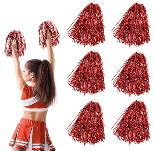 XZSKD 6pcs Pom Poms Cheerleading, Cheerleader Pom Poms, Cheerleading Pom Poms, Large Pom Poms, Metallic Foil Pompoms For Sports Team Spirit Cheering Party Dance(Red)