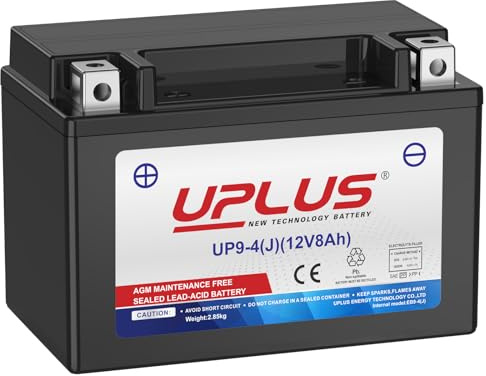 UPLUS 12V 8Ah 120A CCA Motorcycle Battery UP9-4(J), Replaces TX9-BS | 150L×87W×105H(mm), Terminal: +(L) -(R), Maintenance-Free, for ATV, motorcycle, scooter. Please check size