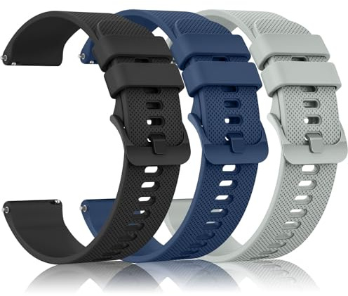 Tobfit Garmin Armband 20mm für Sq und 2 Uhr, Silikon Ersatzarmbänder für Plus und 2 Music (Schwarz/Blau/Grau)