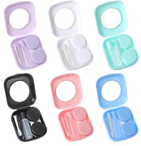 Yuanchu 6 Stück Kontaktlinsenbehälter,Tragbarer Kontaklinsen Aufbewahrung mit Kontaktlinsen Einsetzhilfe und Spiegel Auslaufsicher Kontaktlinsen-Etui Reise-Set für Zuhause Reisen Arbeiten