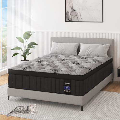 VISCOUNTESS Queen Mattress, 12 Inch Hybrid Mattresses Bed in a Box with Gel Memory Foam & Pocket Spring, Euro Top, Medium Firm for Back Support & Pressure Relief, Motion Isolation, Grey