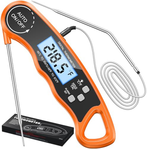 CIRYCASE Termometro Cucina, Termometro Barbecue a Lettura Rapida & Precisa con Sonda Addizionale a Filo da 102cm, Display LCD con Controluce Termometro Forno dvd Magnete per Forno, BBQ, Carne, ecc