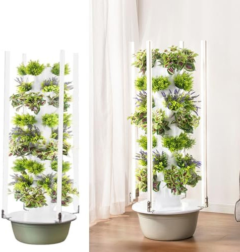 JYHHGDS Sistema de Cultivo hidropónico en Torre, Jardinera Vertical con luz LED para Hierbas y Verduras (5 Capas)