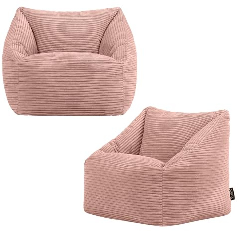 Icon Natalia Sitzsack Kinder, Rosa, 2er Pack, Flauschiger Cord Stoff, Sitzsack Cord mit Füllung, Bequemer Kinder Sessel, Kuschelsessel, Lese Sessel, Schlafzimmer, Kinderzimmer, Spielzimmer