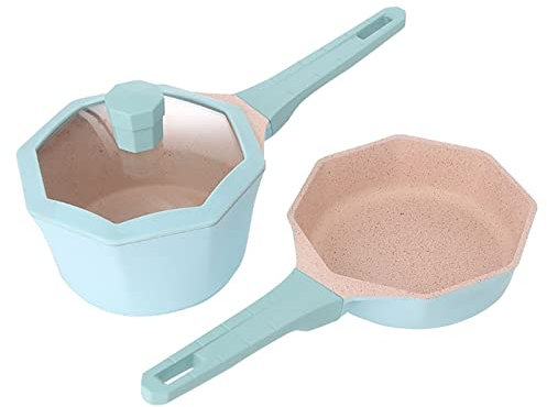 Soup Pot Non-Stick Cookware Set Pots and Pans Set for Cooking Ceramic Coating Saucepan Stock Pot with Lid Frying Pan Pink/Blue