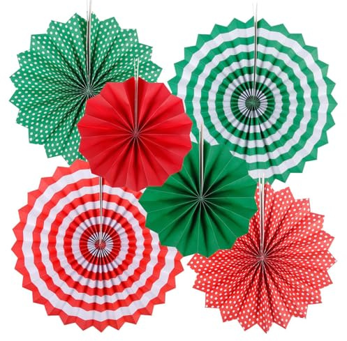6piezas Adorno Fiesta Mexicana Party Con Papel ,Juego De Decoración De Abanicos De Papel, Ventilador De Techo Con Pompones, Adecuado Para Fiestas, Bodas, Navidad, Acción De Gracias