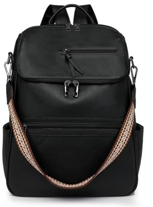 SONARIN Grand Mode Sac à Dos Femme,Vintage PU Sac à Loisir pour Dames Sacs à Dos Ordinateur Portable 15,6 Pouces,Sacs à Bandoulière Convertible pour École Travail Voyage(Noir)