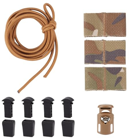 OLYCRAFT Tactical Flag Bungee Elastic Fastener Strap Shock Cord Retention Brown Molle Webbing Loop Cord Lock Secure Plate Carrier Attachment Nylon with Plastic Outdoor Strap for Outdoor Adventures