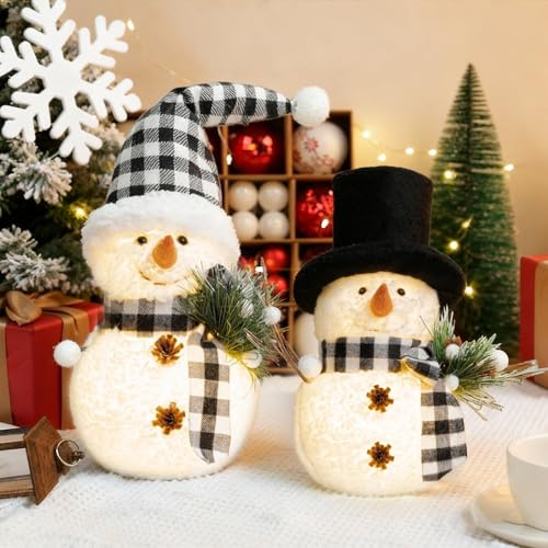 Decoración de Navidad con Luz Led,2 Piezas Decorativo Led Figuras Navidad,Muñeco de Nieve Snowy,Muñeco de Nieve Figuras de Navidad,Decoración Navideña para Interiores,para Decoración de Navidad