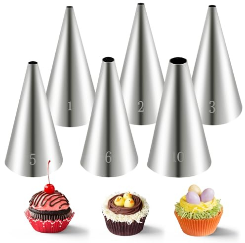 LLMSIX 6 punte rotonde in acciaio inox, piccole punte per glassare e decorare torte, set di punte per cupcake, scrittura, beccucci per glassa, decorazioni fai da te