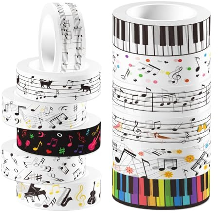 Nastro adesivo decorativo con note musicali, rotolo di carta autoadesivo, nastro coprente per scrapbooking, forniture artistiche fai da te, decorazioni per agende per feste a tema musicale, compleanni