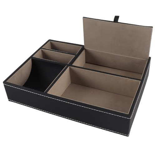 Riven Caja de almacenamiento de piel sintética para escritorio, 5 cuadrículas, compartimento de cuero para cartera, teléfono, relojes, accesorios, plata, gemelos