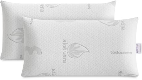 Todocama Almohada Viscoelástica Aloe Vera (Pack 2 Unidades 70 cm), Núcleo Compacto Viscoelástico para Cervicales y Cuello, Firmeza Media-Alta, Doble Funda con Cremallera.