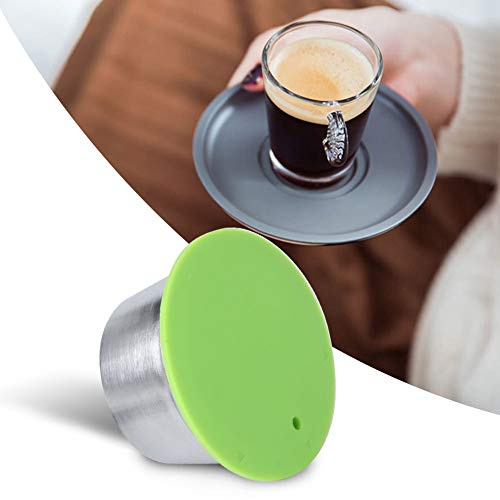 FTVOGUE Återanvändbar Kaffekapsel Kaffekapsel i Rostfritt Stål med Silikonlock 40 Ml Finfilter Återfyllbar Kapselkopp för Kaffemaskin Till Hemmakontoret (Grön)