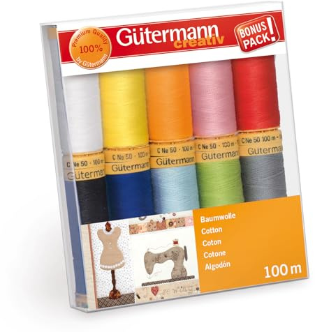 Gutermann 734521-2 Thread Set Natural Cotton 50 100m x 10 reels, Multi-Colour