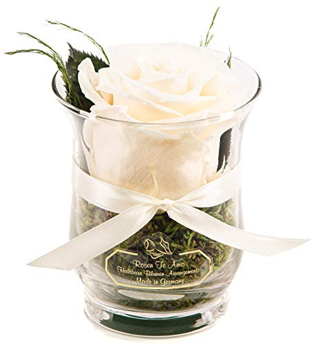 Rosen-Te-Amo |Ewige Rose im Glas, duftend, handgefertigt, weiß|Echte ewige Rose in Geschenkbox |Geschenk für Frauen, Mama |Konservierte Rose zum Weihnachten, Valentinstag, Muttertag, DekoGeschenk