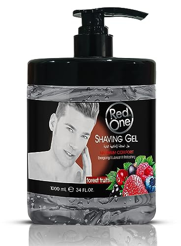 RedOne Transparente Gel de Afeitar Para Hombres Gel de Afeitado Frutas Del Bosque 1000ml Bomba de dosificación Barber Gel No espuma para afeitarse con precisión los contornos de la barba