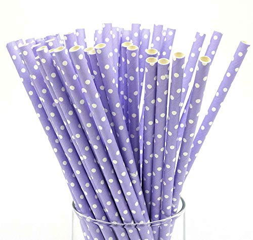Cannucce di carta, biodegradabili, riciclabili, 100 pezzi, per feste di compleanno, matrimoni (pois bianchi viola)